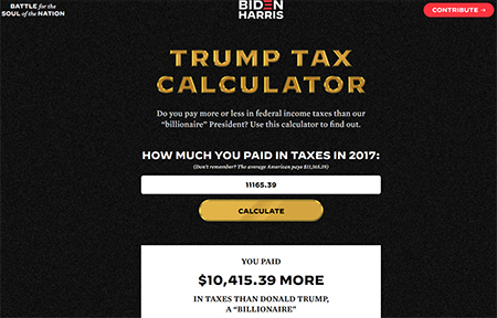 Başkan Adayı Joe Biden web sitesinde Trump Vergi Hesaplayıcısı'nı yayınladı